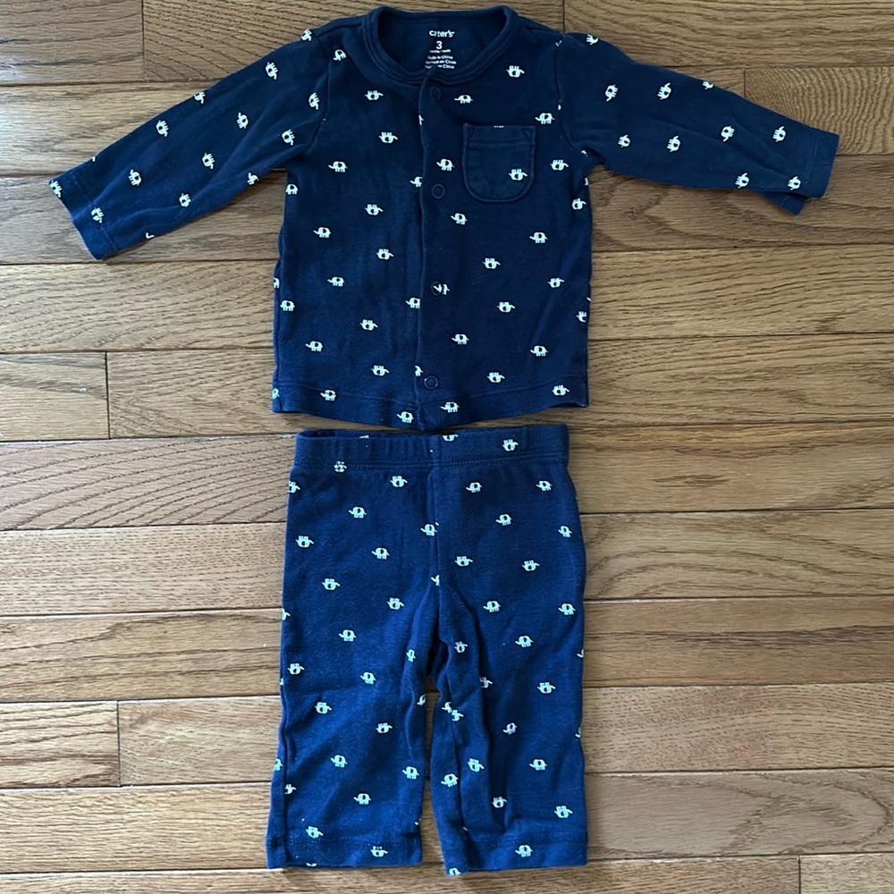 🐘 CARTER’S matching Set - Blue elephants top & pants 3 months boy girl baby